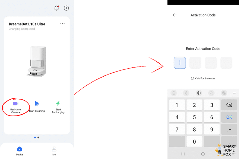 The entry of the four-digit code for video surveillance by the Dreame L10s Ultra can be seen.